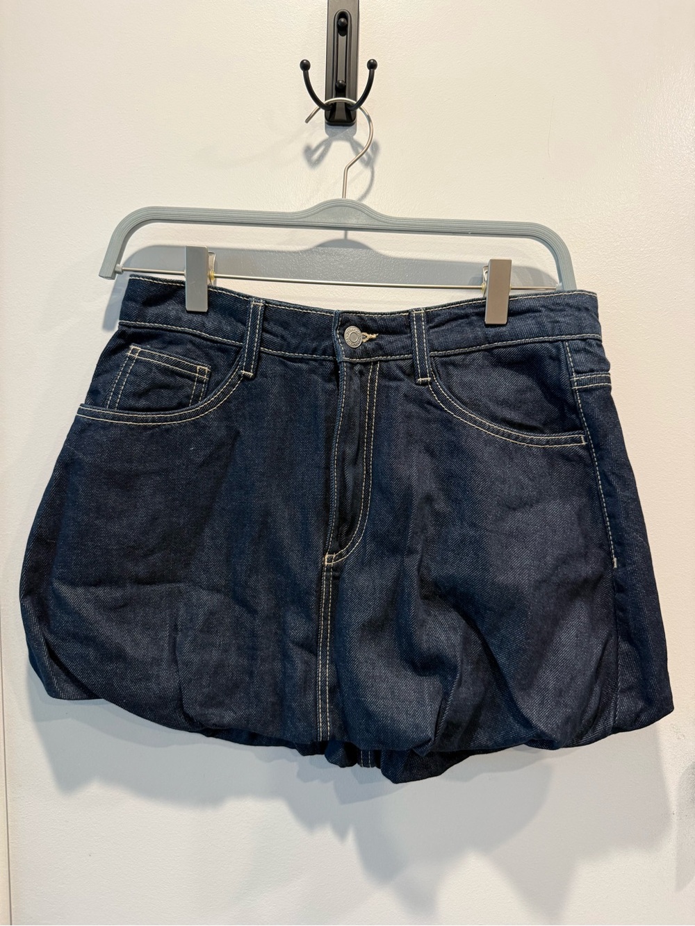 Dark Blue Denim Bubble Skirt - Women